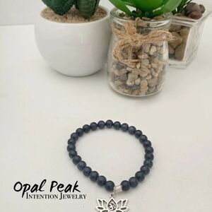 Opal Peak Blue Beaded Bracelet with Silver Charm